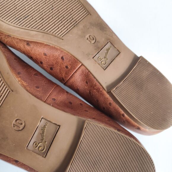 Seychelles Flats Size 10 Leather Pointy Toe Camel Tan Ostrich Embossed Preppy - Picture 10 of 10